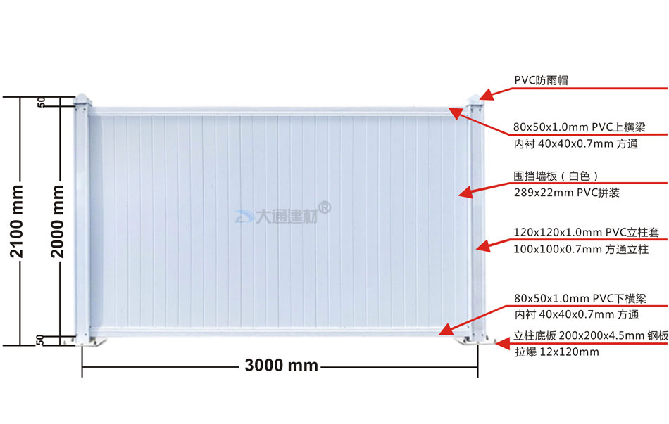 2米高PVC圍擋/市政圍擋白色款